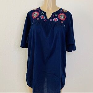 Lands’ End Embroidered Blue Navy Dress Size XL 16
